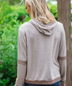 Twenty Second Tops Mocha Fuzzy Knit Hooded Top