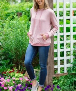 Twenty Second Dusty Rose Fuzzy Knit Hooded Top