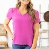 Staccato Fuchsia Scallop Trim V-Neck Top Tops