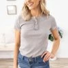 Reborn J Grey Contrast Stitch Rib Knit Top