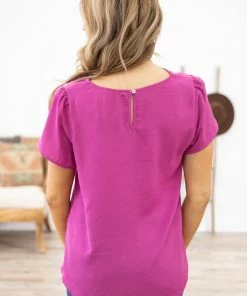 Staccato Fuchsia Scallop Trim V-Neck Top Tops