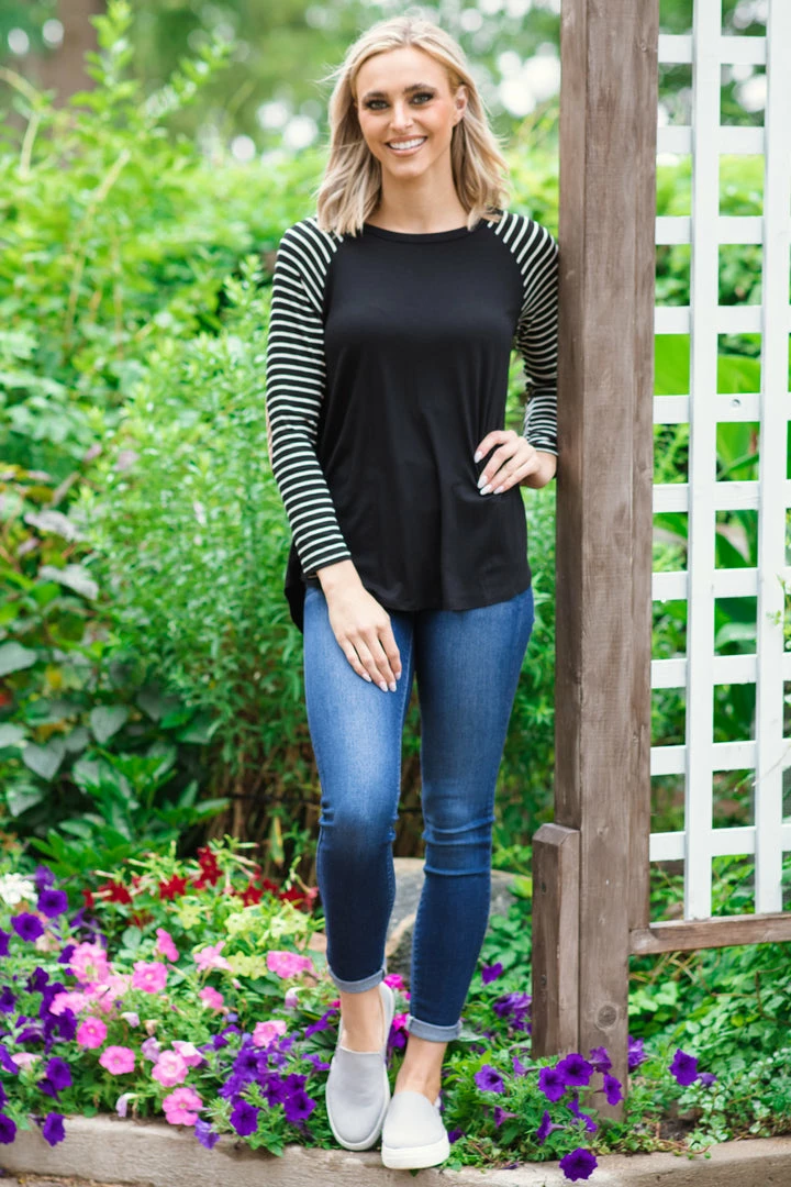 Hailey And Co Black And White Stripe Sleeve Elbow Patch Top 4 Hailey And Co Black And White Stripe Sleeve Elbow Patch Top