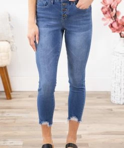 YMI Dark Wash Frayed Hem Skinny Jeans Bottoms