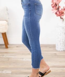 YMI Dark Wash Frayed Hem Skinny Jeans Bottoms