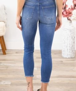 YMI Dark Wash Frayed Hem Skinny Jeans Bottoms