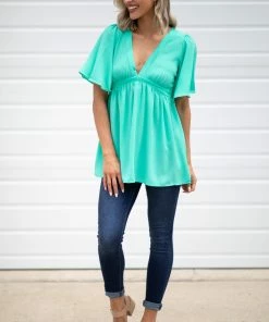 She & Sky Jade Flutter Sleeve V-Neck Tunic Top 6 She & Sky Jade Flutter Sleeve V-Neck Tunic Top