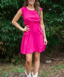 Gilli Hot Pink Tie Waist Knit Dress With Pockets Dresses 6 Gilli Hot Pink Tie Waist Knit Dress With Pockets Dresses
