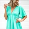 She & Sky Jade Flutter Sleeve V-Neck Tunic Top