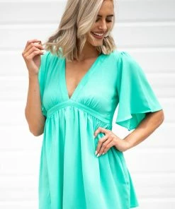 She & Sky Jade Flutter Sleeve V-Neck Tunic Top