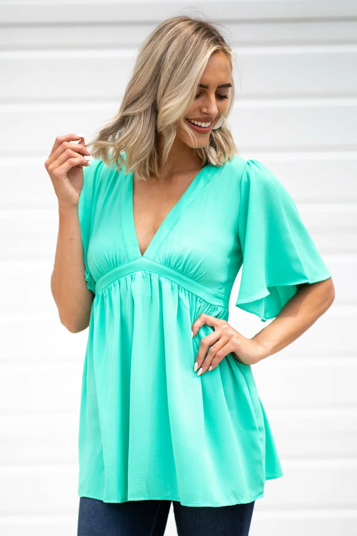 She & Sky Jade Flutter Sleeve V-Neck Tunic Top 3 She & Sky Jade Flutter Sleeve V-Neck Tunic Top