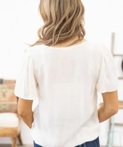 Gee Gee Off White Textured Ruched Front Top Tops