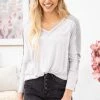 143 Story Light Grey Two Tone V-Neck Long Sleeve Top
