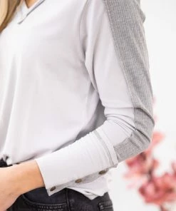 143 Story Light Grey Two Tone V-Neck Long Sleeve Top