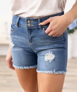 YMI Jeanwear Bottoms YMI Medium Wash Mid Rise Two Button Shorts