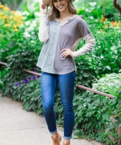 Lovely Melody Mocha And Tan Animal Print Colorblock Top Tops