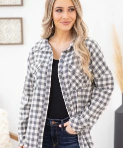 Heyson Grey And Cream Plaid Button Up With Pockets