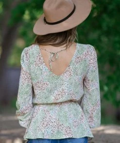 Staccato Sage Multicolor Abstract Print Peplum Top