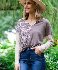 Lovely Melody Mocha And Tan Animal Print Colorblock Top Tops