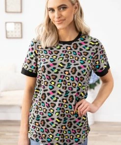 Your Fashion Wholesale Grey Multicolor Animal Print Top Tops