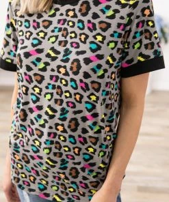 Your Fashion Wholesale Grey Multicolor Animal Print Top Tops