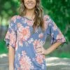 WHOLE SALE FASHION TRENDS Tops Grey And Orange Floral Bell Sleeve Top