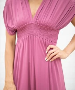 Emerald Berry Smocked Waist Ruched Sleeve Maxi