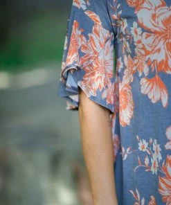 WHOLE SALE FASHION TRENDS Tops Grey And Orange Floral Bell Sleeve Top