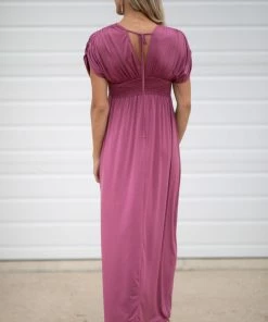 Emerald Berry Smocked Waist Ruched Sleeve Maxi