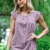 Solution Tops Mauve Multicolor Ditsy Floral Cap Sleeve Top