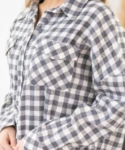 Heyson Grey And Cream Plaid Button Up With Pockets