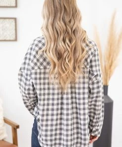 Heyson Grey And Cream Plaid Button Up With Pockets