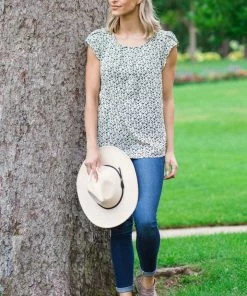 Solution Tops Ivory Multicolor Ditsy Floral Cap Sleeve Top