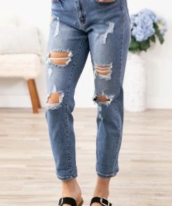 Blue Age Medium Wash Cuffed Boyfriend Fit Jeans