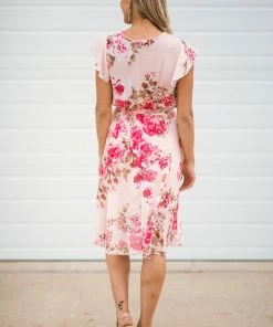 DRESS CODE Peach And Pink Floral Surplice Front Dress 7 DRESS CODE Peach And Pink Floral Surplice Front Dress
