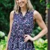 FSL Apparel Navy Multicolor Floral Notch Neck Tank
