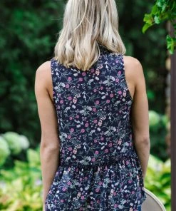 FSL Apparel Navy Multicolor Floral Notch Neck Tank