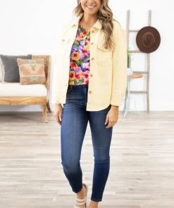Love Tree Yellow Denim Jacket With Front Pockets Outerwear