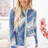 ODDI Slate Blue Multicolor Floral Scarf Print Top
