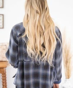 Heyson Charcoal And Blue Plaid 1/4 Zip Pullover