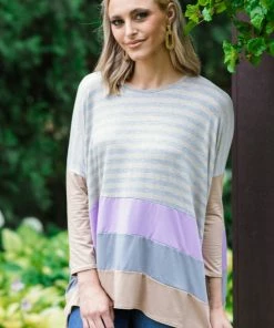 SOL RHR Tan And Lavender Colorblock Stripe Top Tops