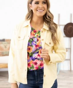 Love Tree Yellow Denim Jacket With Front Pockets Outerwear