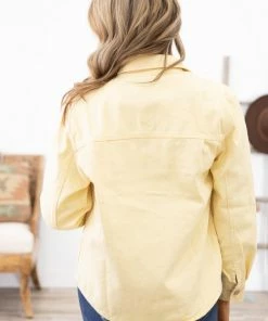 Love Tree Yellow Denim Jacket With Front Pockets Outerwear