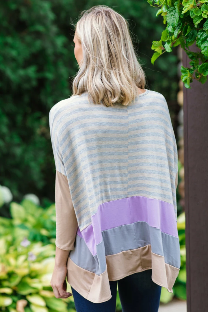 SOL RHR Tan And Lavender Colorblock Stripe Top Tops 5 SOL RHR Tan And Lavender Colorblock Stripe Top Tops