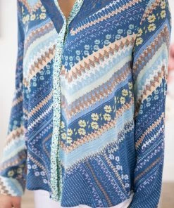 ODDI Slate Blue Multicolor Floral Scarf Print Top