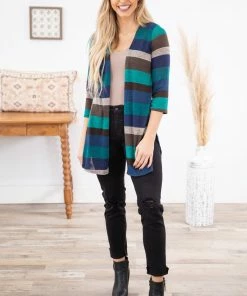 Heimish Navy And Teal Multicolor Stripe Cardigan CARDIGANS