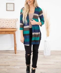 Heimish Navy And Teal Multicolor Stripe Cardigan CARDIGANS