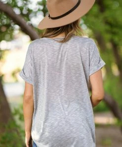 P & Rose Slate Blue Melange Roll Sleeve Top 7 P & Rose Slate Blue Melange Roll Sleeve Top