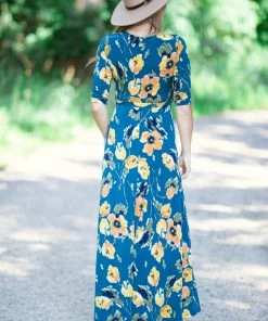 Tua Fashion, INC. Teal And Mustard Floral Maxi Dress