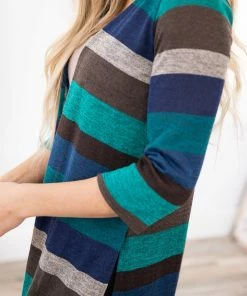 Heimish Navy And Teal Multicolor Stripe Cardigan CARDIGANS
