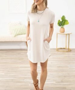 Cherish Beige Short Sleeve T-Shirt Dress Dresses 9 Cherish Beige Short Sleeve T-Shirt Dress Dresses